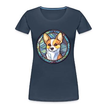 Lundehund Chien Race Vitrail Coloré Waterco - T-shirt bio Premium Femme - bleu marine - Devant - Mia (176cm)