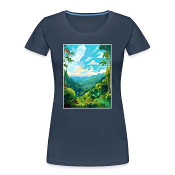 Amazone Rainforest Vintage voyage affiche Souvenir - T-shirt bio Premium Femme - bleu marine - Devant - Mia (176cm)