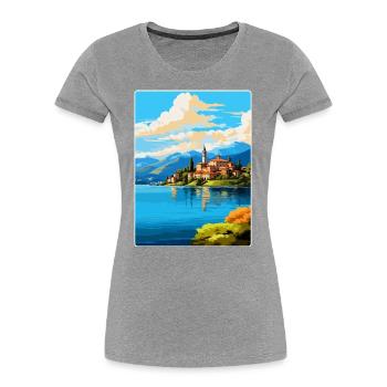 Lac d’Orta Italie Affiche de voyage vintage Souvenir WPA - T-shirt bio Premium Femme - bleu marine - Devant - Mia (176cm)