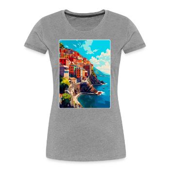 Cinque Terre Italie Affiche de voyage vintage Souvenir - T-shirt bio Premium Femme - bleu marine - Devant - Mia (176cm)