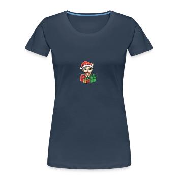 Cadeaux de bande dessinée de Noël pour chats - T-shirt bio Premium Femme - bleu marine - Devant - Mia (176cm)