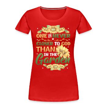 Man Ist Gott Nie Näher, Als Im Garten - Frauen Premium Bio T-Shirt - Navy - Vorne - Mia (176cm)