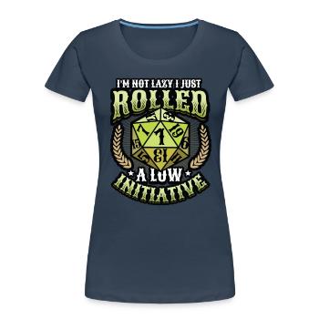 Je ne suis pas paresseux, je n’ai juste pas d’initiative - T-shirt bio Premium Femme - bleu marine - Devant - Mia (176cm)