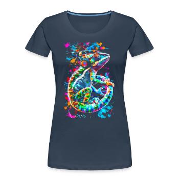 Chameleon Animal Animal Lover Headphones Reptiles - Women's Premium Organic T-Shirt - navy - Front - Mia (176cm)