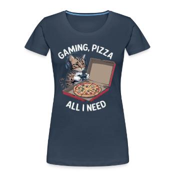 Funny Cats Gaming Pizza Gamer Gamer Gaming - Women's Premium Organic T-Shirt - navy - Front - Mia (176cm)