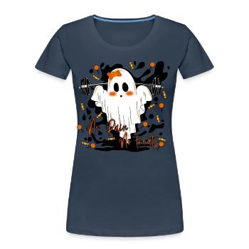 No Workout No Treats! Halloween Fitness Geist - Frauen Premium Bio T-Shirt - Navy - Vorne - Mia (176cm)