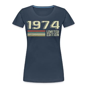 Jahrgang 1974 Geburtstag 1974 Jahrgang 1974 - Frauen Premium Bio T-Shirt - Navy - Vorne - Mia (176cm)