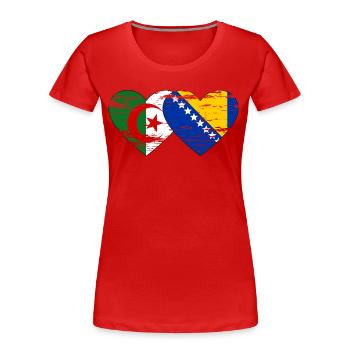 Algérie Bosnie drapeau coeur utilisé - T-shirt bio Premium Femme - bleu marine - Devant - Mia (176cm)