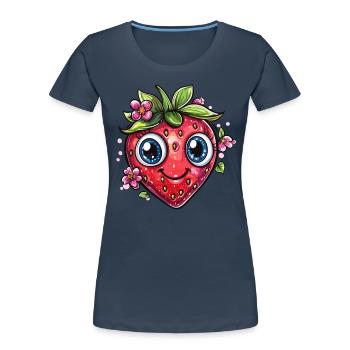 Strawberry with flower smile - Women's Premium Organic T-Shirt - navy - Front - Mia (176cm)