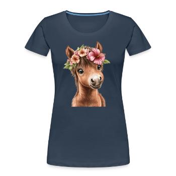 Flower pony with wreath - Women's Premium Organic T-Shirt - navy - Front - Mia (176cm)