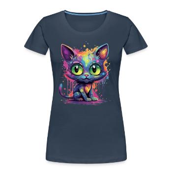 Colorful Neon Cat - Women's Premium Organic T-Shirt - navy - Front - Mia (176cm)