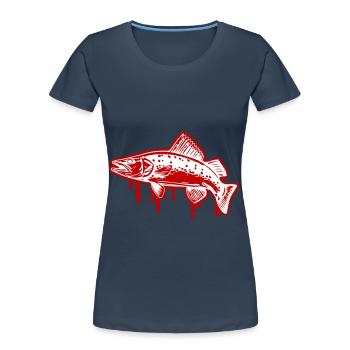 Hecht Fisch Silhouette Angeln - Frauen Premium Bio T-Shirt - Navy - Vorne - Mia (176cm)