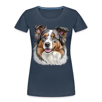 Australian Shepherd Kopf - Frauen Premium Bio T-Shirt - Navy - Vorne - Mia (176cm)