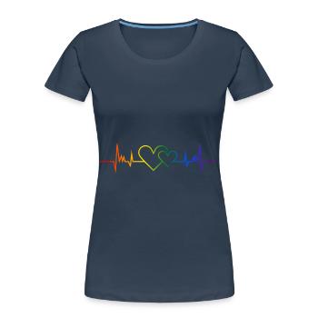 LGBT Heartbeat ECG Lesbienne Arc-en-ciel Gay Pride LGBTQ - T-shirt bio Premium Femme - bleu marine - Devant - Mia (176cm)