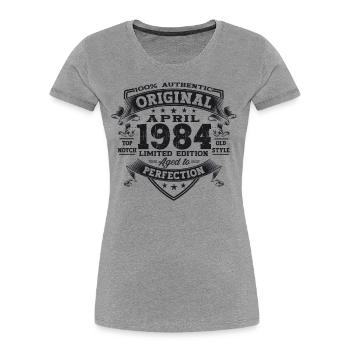 39e anniversaire homme April Né 1984 Original - T-shirt bio Premium Femme - bleu marine - Devant - Mia (176cm)