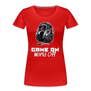 Game On World Off Gamer Sprüche Shirt - Frauen Premium Bio T-Shirt - Navy - Vorne - Mia (176cm)