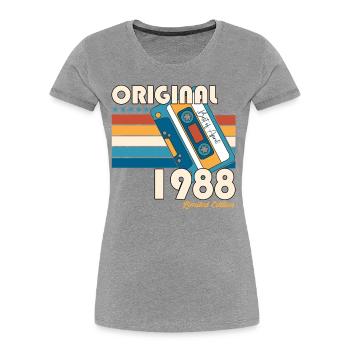 35e anniversaire homme April Born 1988 Cassette - T-shirt bio Premium Femme - bleu marine - Devant - Mia (176cm)