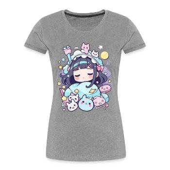 Pyjamas d’anime au design pastel pour les amoureux du Japon - T-shirt bio Premium Femme - bleu marine - Devant - Mia (176cm)