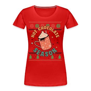 Saison du chocolat chaud - Noël rétro et moche - T-shirt bio Premium Femme - bleu marine - Devant - Mia (176cm)