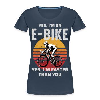 E-Bike Electric Bicycle Bike Cycling Biker Mtb - Women's Premium Organic T-Shirt - navy - Front - Mia (176cm)