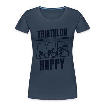 Triathlon Makes Me Happy Training Triathlonrad - Frauen Premium Bio T-Shirt - Navy - Vorne - Mia (176cm)