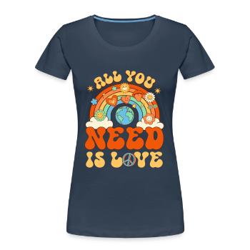 Groovy All You Need Is Love Rainbow - Frauen Premium Bio T-Shirt - Navy - Vorne - Mia (176cm)