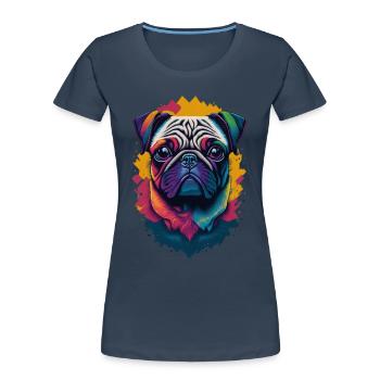 Pug Dog Color Explosion Dogs Illustration - Women's Premium Organic T-Shirt - navy - Front - Mia (176cm)