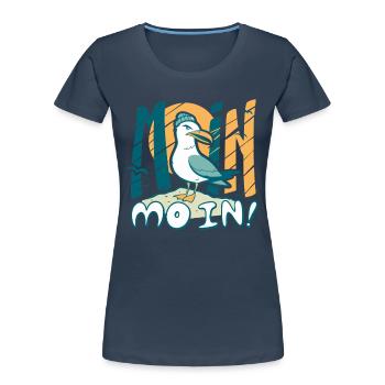 Moin Möwe in Mütze Ostsee und Nordsee Sprüche - Frauen Premium Bio T-Shirt - Navy - Vorne - Mia (176cm)