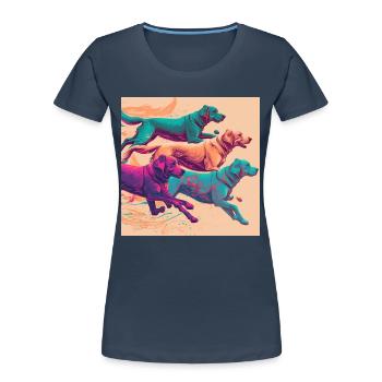 Chiens colorés - Groupe de chiens - T-shirt bio Premium Femme - bleu marine - Devant - Mia (176cm)