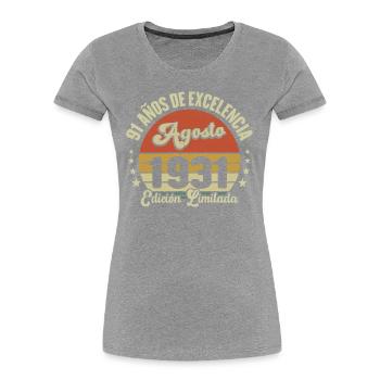 91 Ans Anniversaire Vintage Né(e) en Août 1931 - T-shirt bio Premium Femme - bleu marine - Devant - Mia (176cm)