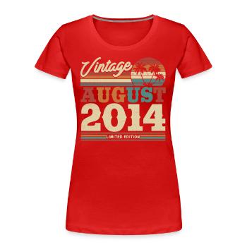 Cadeau d’anniversaire vintage 2014, 9-10 ans - T-shirt bio Premium Femme - bleu marine - Devant - Mia (176cm)