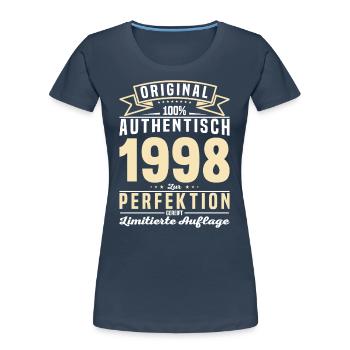 Authentisches Vintage-Geschenk 1998 - Frauen Premium Bio T-Shirt - Navy - Vorne - Mia (176cm)