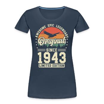 1943 : Intemporellement légendaire - T-shirt bio Premium Femme - bleu marine - Devant - Mia (176cm)