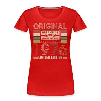 Anniversaire vintage 1976 - T-shirt bio Premium Femme - bleu marine - Devant - Mia (176cm)