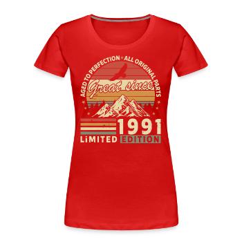 Cadeau 1991 Cadeau Anniversaire 1991 Vintage 1991 - T-shirt bio Premium Femme - bleu marine - Devant - Mia (176cm)