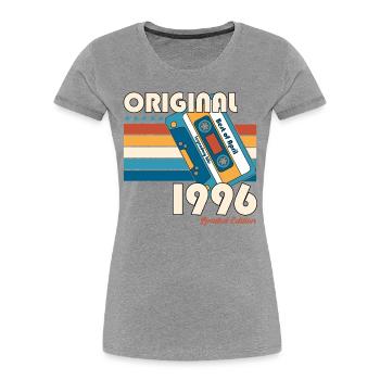 30ème anniversaire Cadeau Homme Cassette Avril 1996 - T-shirt bio Premium Femme - bleu marine - Devant - Mia (176cm)