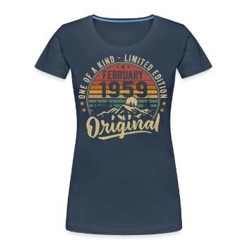 Cadeau Anniversaire Février 1959 Cool Février 1959 - T-shirt bio Premium Femme - bleu marine - Devant - Mia (176cm)