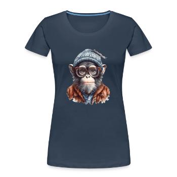 Cooler Affe mit Mütze und Brille - Frauen Premium Bio T-Shirt - Navy - Vorne - Mia (176cm)