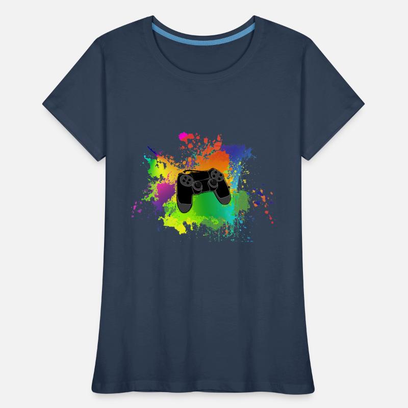 Controller Farbklecks Bunt Gaming Geschenk Idee Frauen Premium Bio T-Shirt