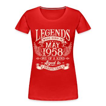 Les légendes sont nées en mai 1958 - T-shirt bio Premium Femme - bleu marine - Devant - Mia (176cm)