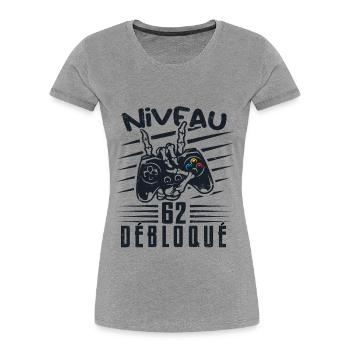 Niveau 62 Débloqué | cadeau de joueur - T-shirt bio Premium Femme - bleu marine - Devant - Mia (176cm)