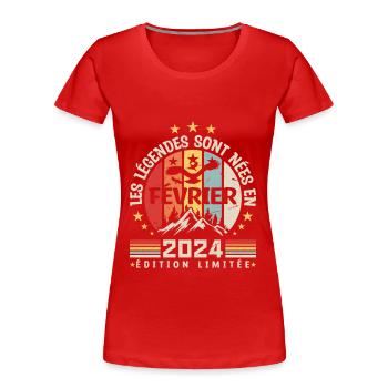 les légendes sont née en Février 2024 - T-shirt bio Premium Femme - bleu marine - Devant - Mia (176cm)