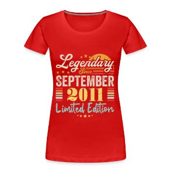Légende Septembre 2011 Anniversaire Cadeau 2011 - T-shirt bio Premium Femme - bleu marine - Devant - Mia (176cm)