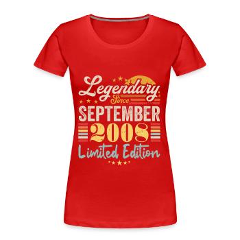 Légende Septembre 2008 Anniversaire Cadeau 2008 - T-shirt bio Premium Femme - bleu marine - Devant - Mia (176cm)