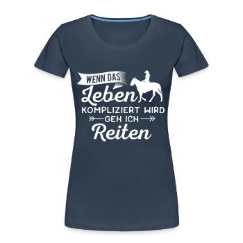 Pferd Pferde Reiten Galopp Leben - Frauen Premium Bio T-Shirt - Navy - Vorne - Mia (176cm)
