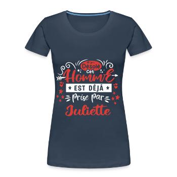 Cadeau Homme déja pris par Juliette - T-shirt bio Premium Femme - bleu marine - Devant - Mia (176cm)