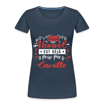 Cadeau Homme déja pris par Camille - T-shirt bio Premium Femme - bleu marine - Devant - Mia (176cm)