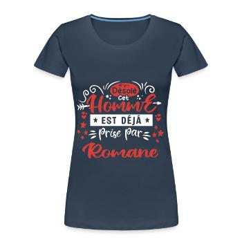 Cadeau Homme déja pris par Romane - T-shirt bio Premium Femme - bleu marine - Devant - Mia (176cm)