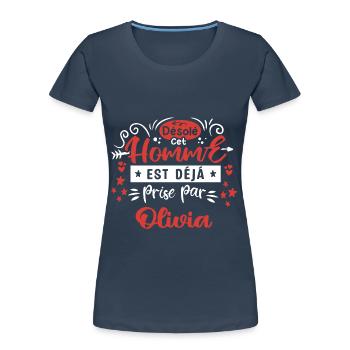 Cadeau Homme déja pris par Olivia - T-shirt bio Premium Femme - bleu marine - Devant - Mia (176cm)