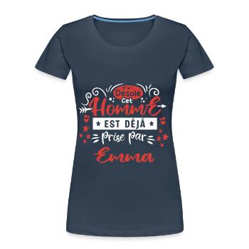 Cadeau Homme déja pris par Emma - T-shirt bio Premium Femme - bleu marine - Devant - Mia (176cm)
